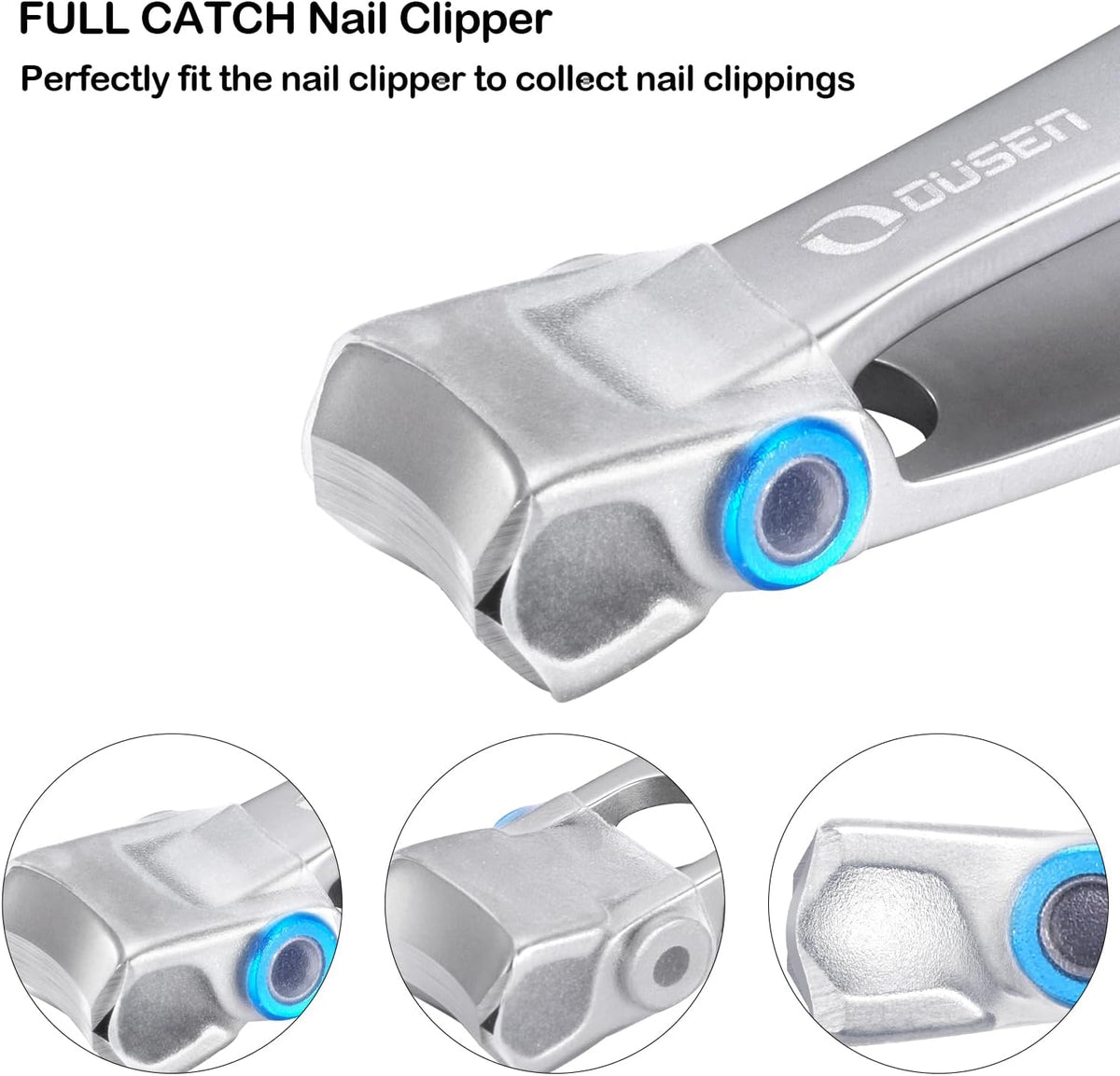 Nail Clippers with Catcher - anti Splash Wide Jaw Opening Thick Toenail Clippers for Seniors | Self-Collecting Fingernail Cutter Heavy Duty Toe Nail Clippers for Men&Women | Silver | L&S