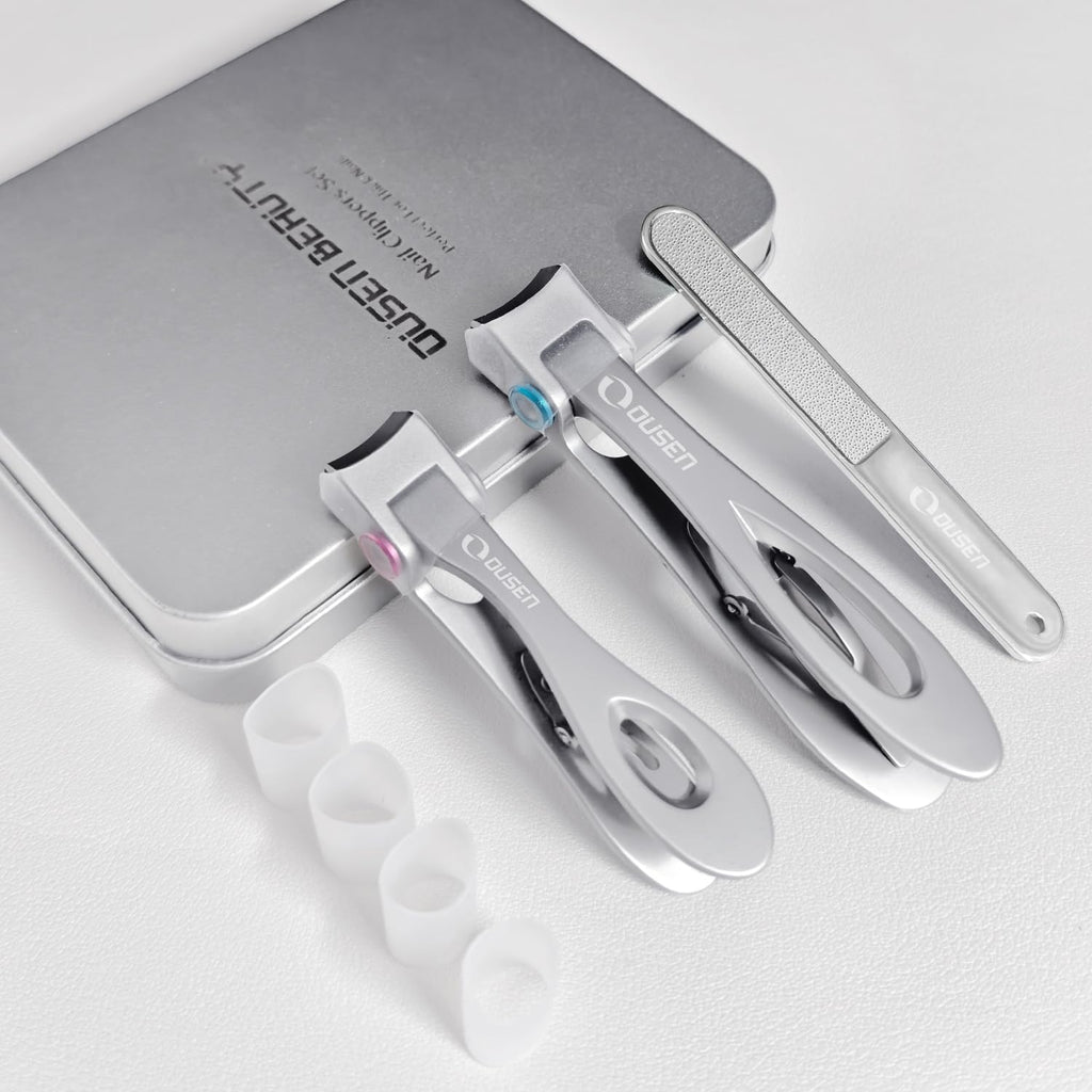 Nail Clippers with Catcher - anti Splash Wide Jaw Opening Thick Toenail Clippers for Seniors | Self-Collecting Fingernail Cutter Heavy Duty Toe Nail Clippers for Men&Women | Silver | L&S