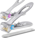 Nail Clippers with Catcher - anti Splash Wide Jaw Opening Thick Toenail Clippers for Seniors | Self-Collecting Fingernail Cutter Heavy Duty Toe Nail Clippers for Men&Women | Silver | L&S
