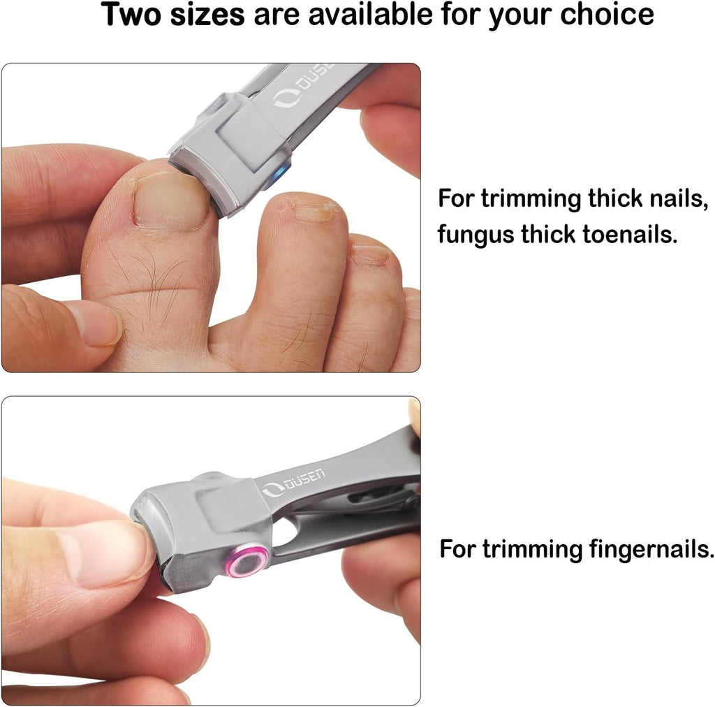 Nail Clippers with Catcher - anti Splash Wide Jaw Opening Thick Toenail Clippers for Seniors | Self-Collecting Fingernail Cutter Heavy Duty Toe Nail Clippers for Men&Women | Silver | L&S